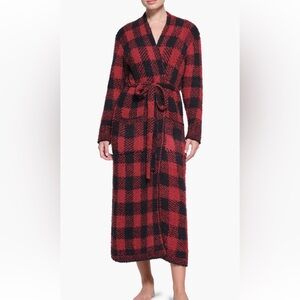 SKIMS Unisex Robe Red Black Brick Buffalo Check Cozy Loungewear
